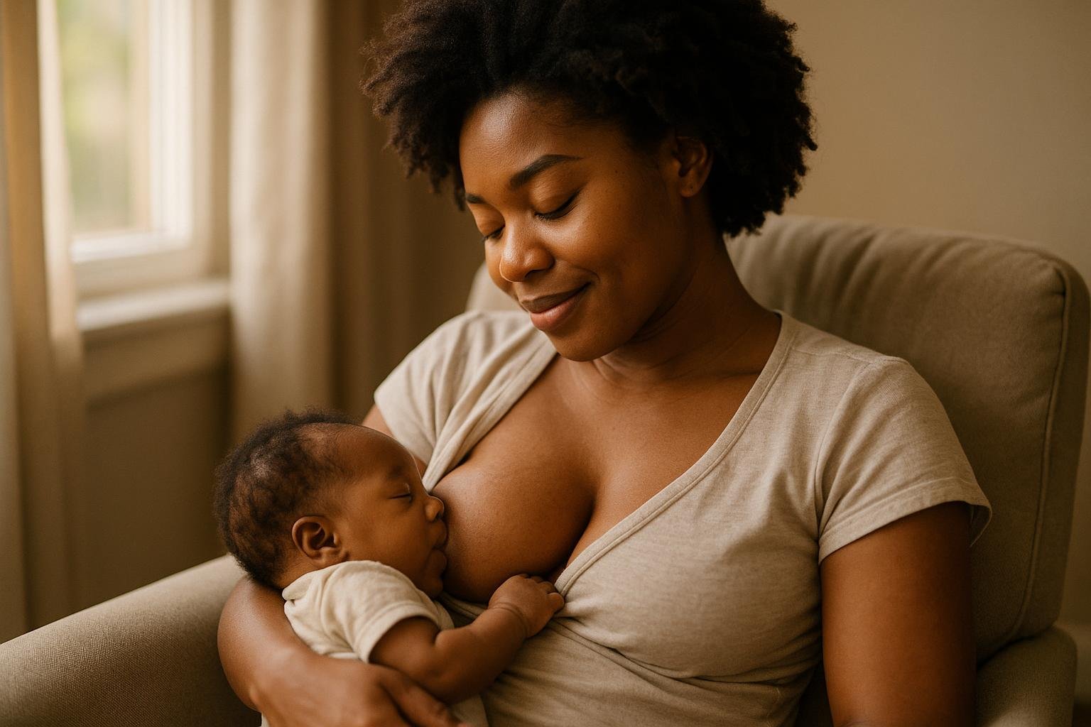 Mãe negra amamentando