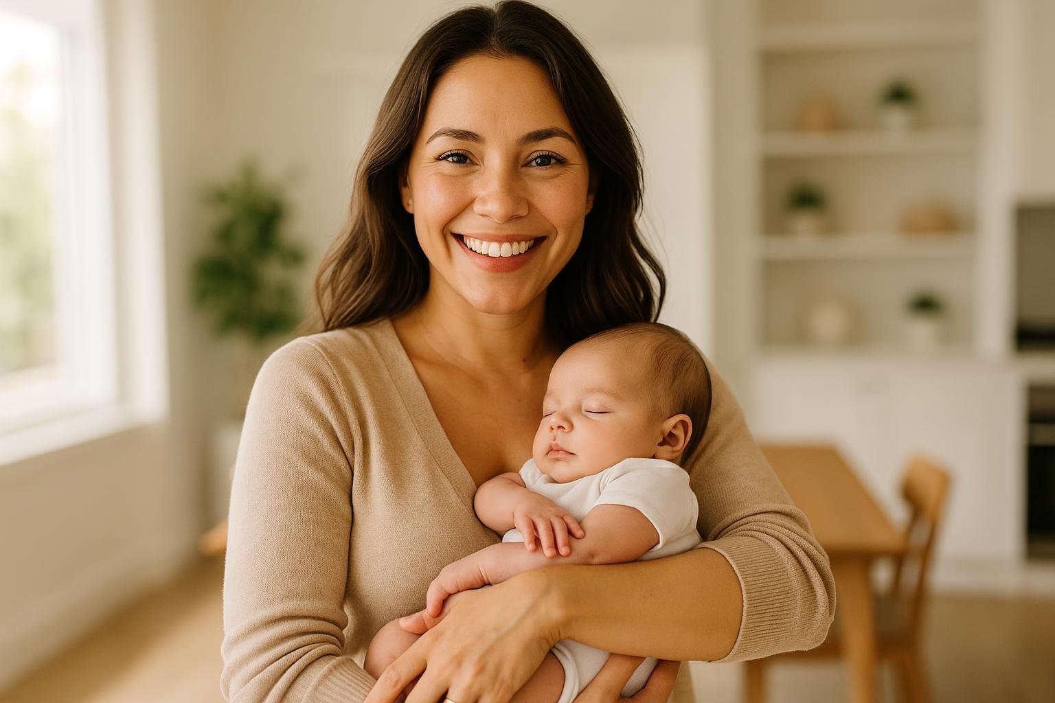 Mãe feliz com bebê